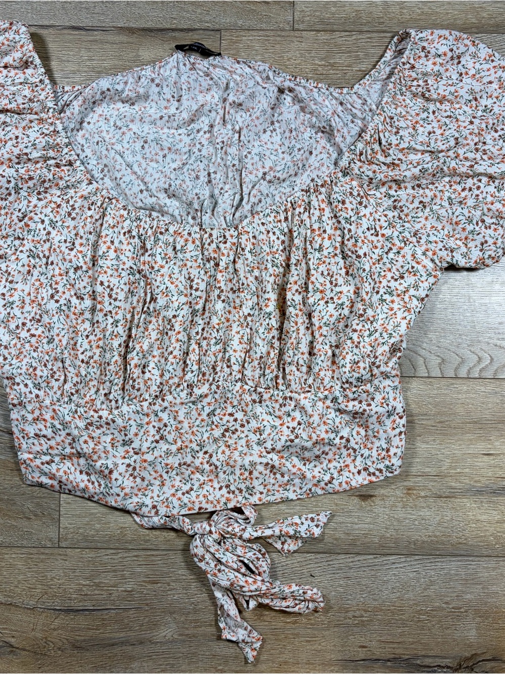 Ambiance White Floral Smocked Tie-Hem Crop Top